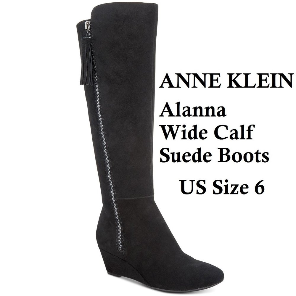 Anne Klein Alanna Suede Wedge Boots US 6 Wide Calf